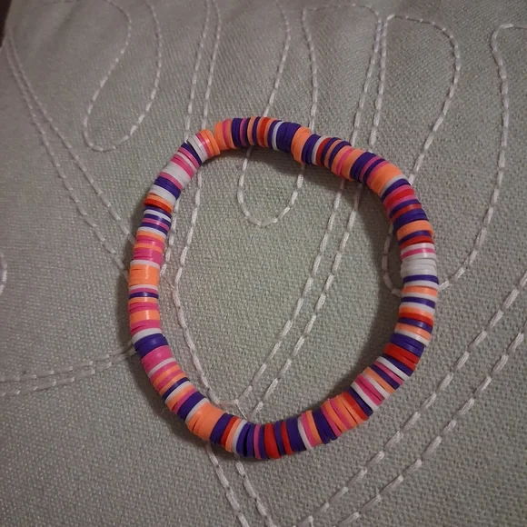 Colorful Clay Beaded Stretch Bracelet — Orange, Purple, Pink, White - Picture 1 of 1